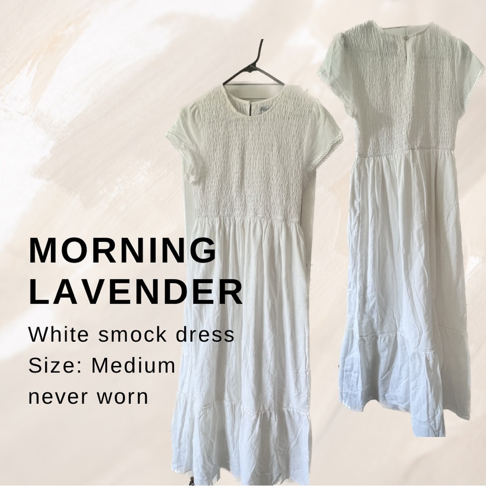 Morning lavender, never worn, medium, white, smock dress